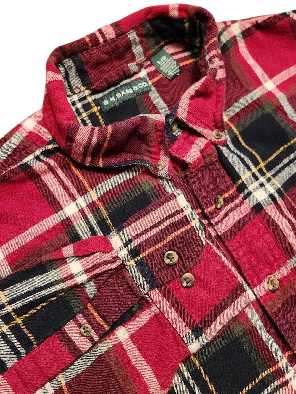 G.H. Bass & Co. Men's Size Large Plaid Flannel Checked Cotton Button Up Shirt